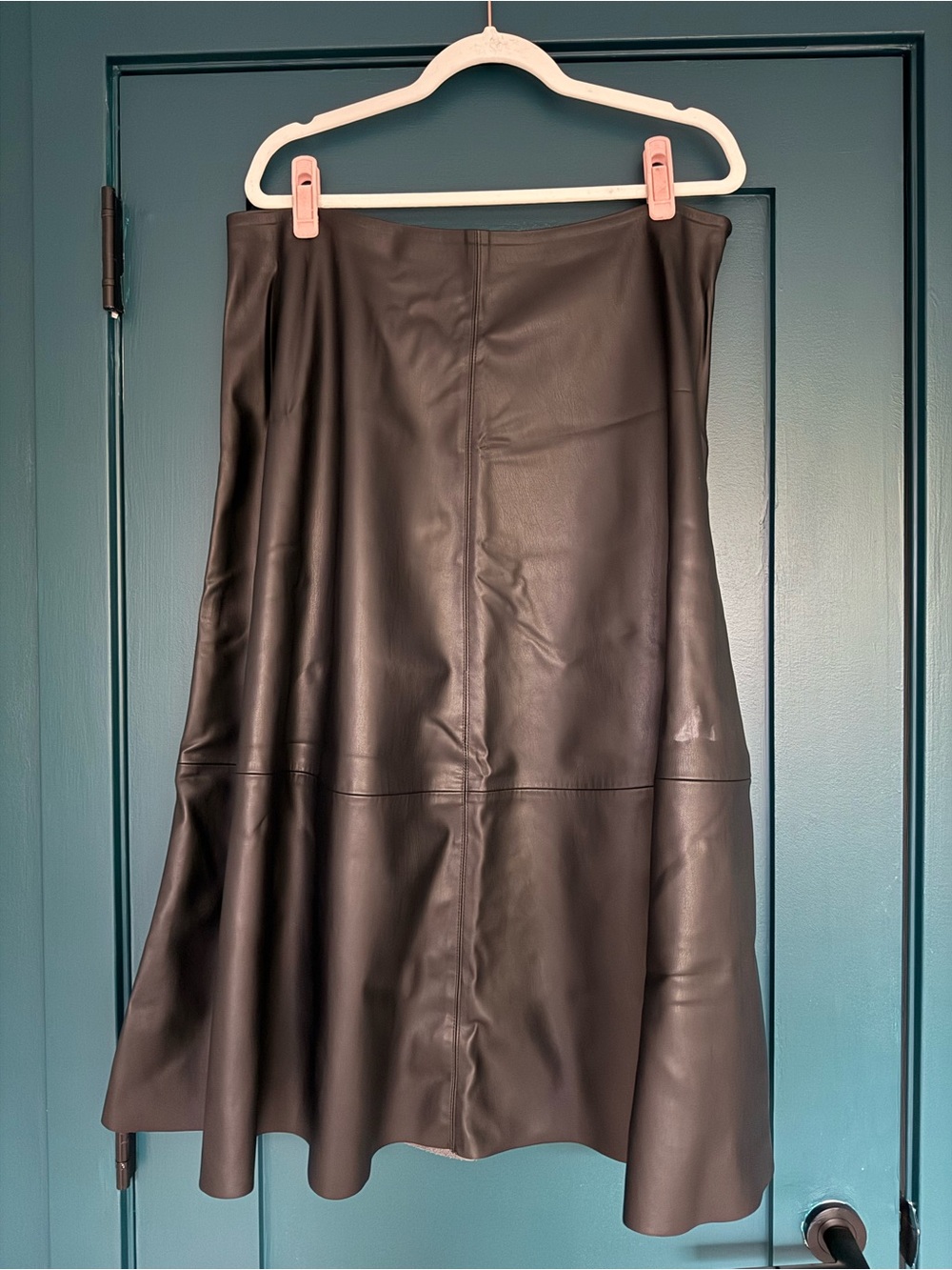 H&M Black Faux Leather A-Line Midi Skirt